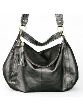 Onna Ehrlich Black Pebbled Leather Hobo with Tassel